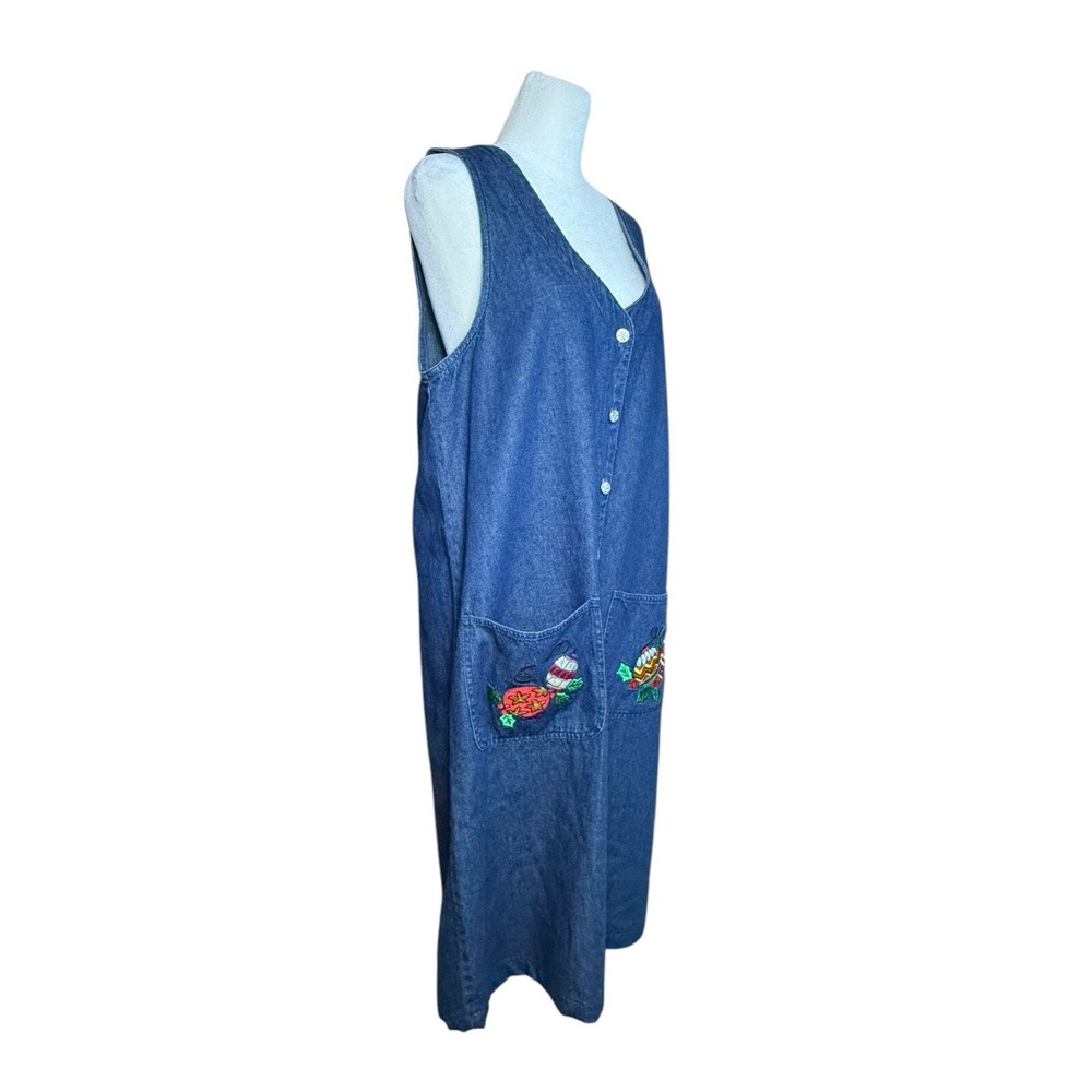 Vintage Christmas Denim Jumper Dress Womens 12 Embroidered Teacher‎ Midi - Picture 12 of 16
